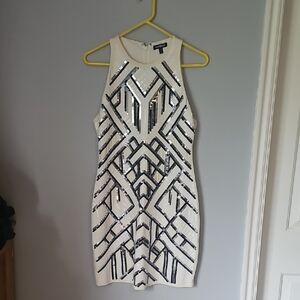 Express Black and White Halter Bodycon Mini Dress